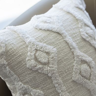 Handwoven Cotton Throw Pillow Cover with Small White Tufted Diamond Pattern and Tassel Corners