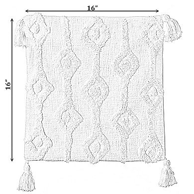 Handwoven Cotton Throw Pillow Cover with Small White Tufted Diamond Pattern and Tassel Corners
