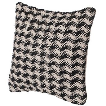 Handwoven Cotton Throw Pillow Cover with Small Black & White Chevron Pattern