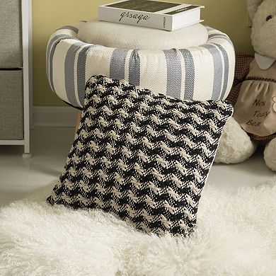 Handwoven Cotton Throw Pillow Cover with Small Black & White Chevron Pattern