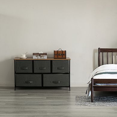 Fabric Storage Dresser, Nightstand, Wooden Top