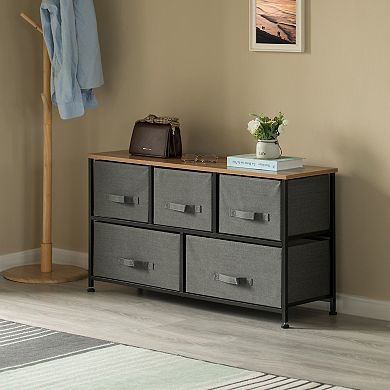 Fabric Storage Dresser, Nightstand, Wooden Top