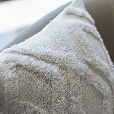 Handwoven Cotton Throw Pillow Cover with Large White Tufted Diamond Pattern and Tassel Corners