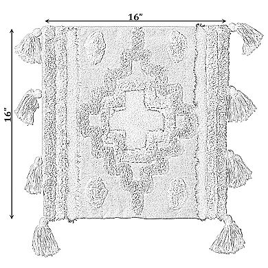 Handwoven Cotton Throw Pillow Cover with Tufted Border Pattern and Side Tassels with Filler