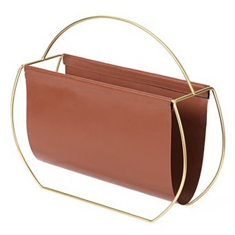 Metal and Leather Modern Decorative Freestanding Magazine Book Rack Storage Holder