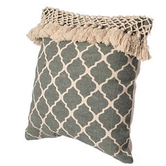 Handwoven Cotton Throw Pillow Cover with Ogee Pattern and Tasseled Top with Filler