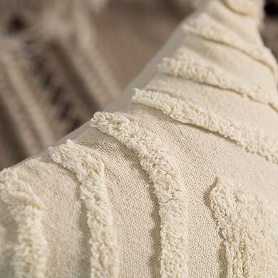 Handwoven Cotton Throw Pillow Cover with White Tufted Large Chevron Pattern and Tassel Corners