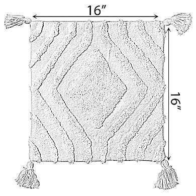 Handwoven Cotton Throw Pillow Cover with White Tufted Large Chevron Pattern and Tassel Corners