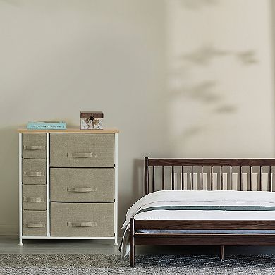 Fabric Storage Dresser, Nightstand, Wooden Top