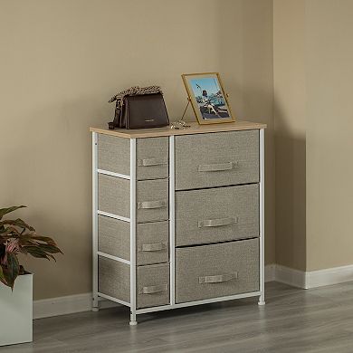 Fabric Storage Dresser, Nightstand, Wooden Top