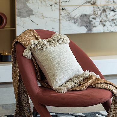 Handwoven Cotton Throw Pillow Cover with Side Fringed Tassels, Natural