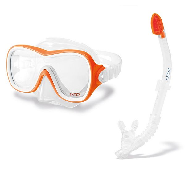 Intex Wave Rider Hypoallergenic Latex Free Mask & Easy Flow Snorkel Swim Set - Orange