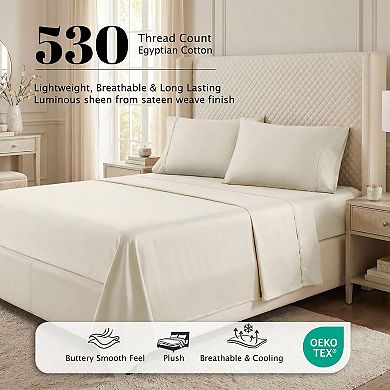 SUPERIOR Egyptian Cotton 530 Thread Count Solid Deep Pocket Sheet Set with Pillowcases