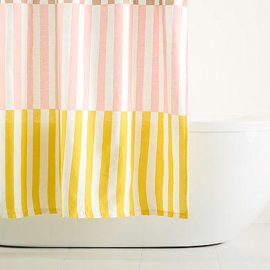 Town & Country Adeline Offset Stripe Cotton-Rich Breathable Fabric Shower Curtain
