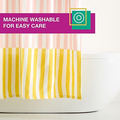 Town & Country Adeline Offset Stripe Cotton-Rich Breathable Fabric Shower Curtain