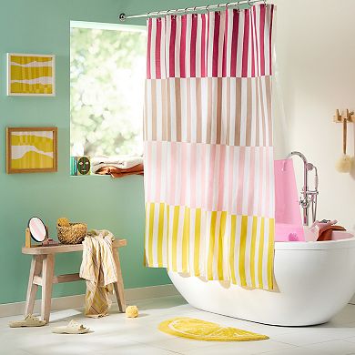 Town & Country Adeline Offset Stripe Cotton-Rich Breathable Fabric Shower Curtain