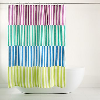 Town & Country Adeline Offset Stripe Cotton-Rich Breathable Fabric Shower Curtain