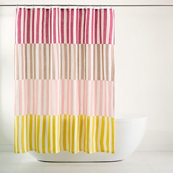Town & Country Adeline Offset Stripe Cotton-Rich Breathable Fabric Shower Curtain