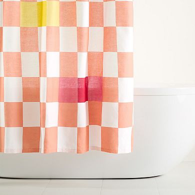 Town & Country Betty Bold Checkerboard Cotton-Rich Breathable Fabric Shower Curtain