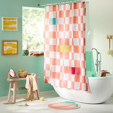Town & Country Betty Bold Checkerboard Cotton-Rich Breathable Fabric Shower Curtain