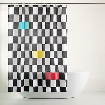 Town & Country Betty Bold Checkerboard Cotton-Rich Breathable Fabric Shower Curtain