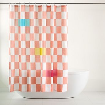Town & Country Betty Bold Checkerboard Cotton-Rich Breathable Fabric Shower Curtain