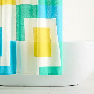 Town & Country Lucy Mid-Century Squares Cotton-Rich Breathable Fabric Shower Curtain