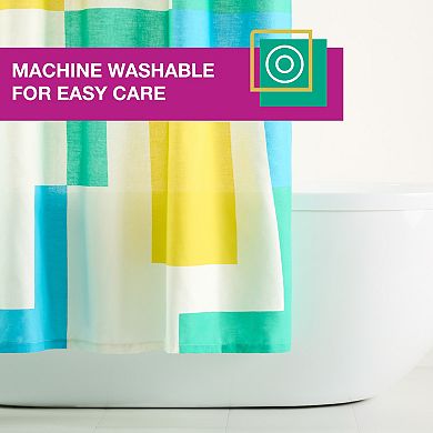 Town & Country Lucy Mid-Century Squares Cotton-Rich Breathable Fabric Shower Curtain