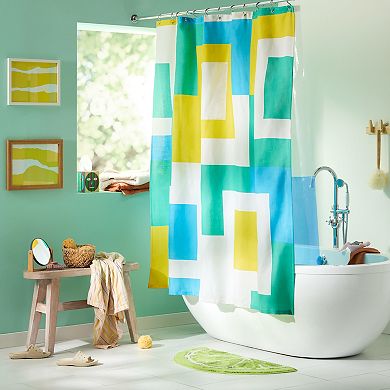 Town & Country Lucy Mid-Century Squares Cotton-Rich Breathable Fabric Shower Curtain