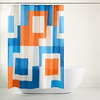 Town & Country Lucy Mid-Century Squares Cotton-Rich Breathable Fabric Shower Curtain
