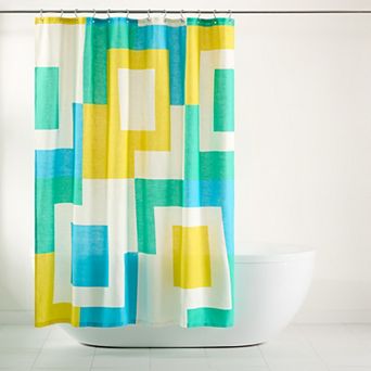Town & Country Lucy Mid-Century Squares Cotton-Rich Breathable Fabric Shower Curtain