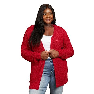 Fashnzfab Falling For You Full Size Open Front Popcorn Cardigan