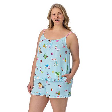 Plus Size Beauty Sleep Social Shirred Pajama Tank Top & Pajama Boxer Set