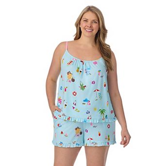 Plus Size Beauty Sleep Social Shirred Pajama Tank Top & Pajama Boxer Set