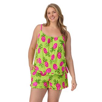 Plus Size Beauty Sleep Social Shirred Pajama Tank Top & Pajama Boxer Set