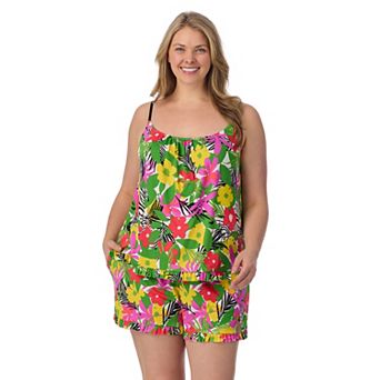 Plus Size Beauty Sleep Social Shirred Pajama Tank Top & Pajama Boxer Set