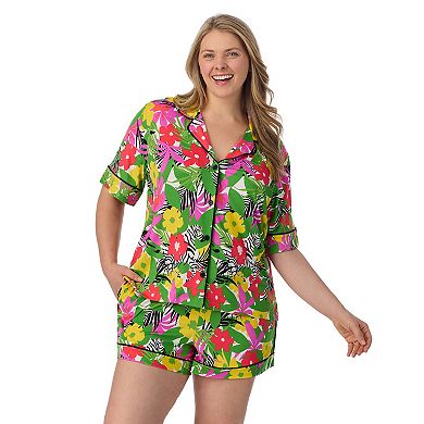 Plus Size Beauty Sleep Social Short Sleeve Button Front Pajama Top & Pajama Boxer Set