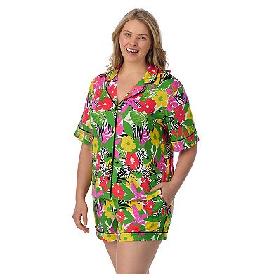 Plus Size Beauty Sleep Social Short Sleeve Button Front Pajama Top & Pajama Boxer Set
