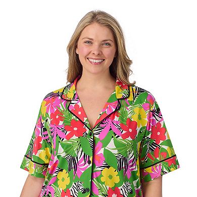 Plus Size Beauty Sleep Social Short Sleeve Button Front Pajama Top & Pajama Boxer Set