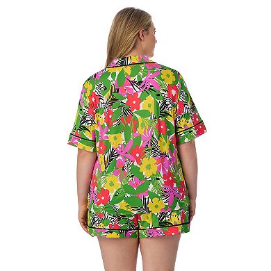 Plus Size Beauty Sleep Social Short Sleeve Button Front Pajama Top & Pajama Boxer Set