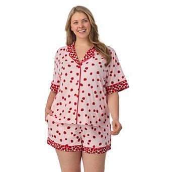 Plus Size Beauty Sleep Social Short Sleeve Button Front Pajama Top & Pajama Boxer Set