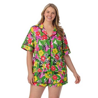 Plus Size Beauty Sleep Social Short Sleeve Button Front Pajama Top & Pajama Boxer Set