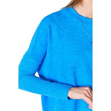 Fashnzfab Ribbed Trim Round Neck Long Sleeve Top