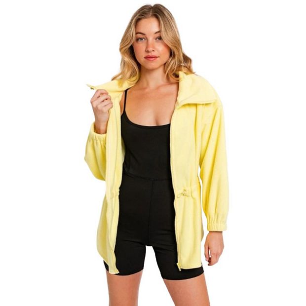 Fashnzfab Zip Up Waist Drawstring Soft Fleece Jacket