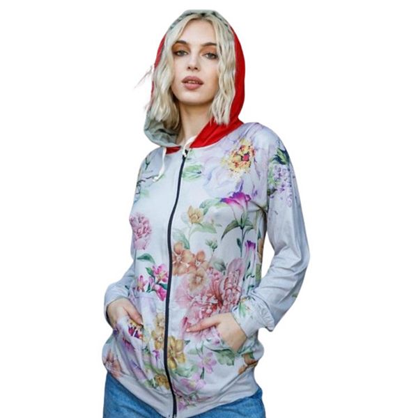 Oversized Floral Printed Zip Up Hoodie Pants Set main image 1