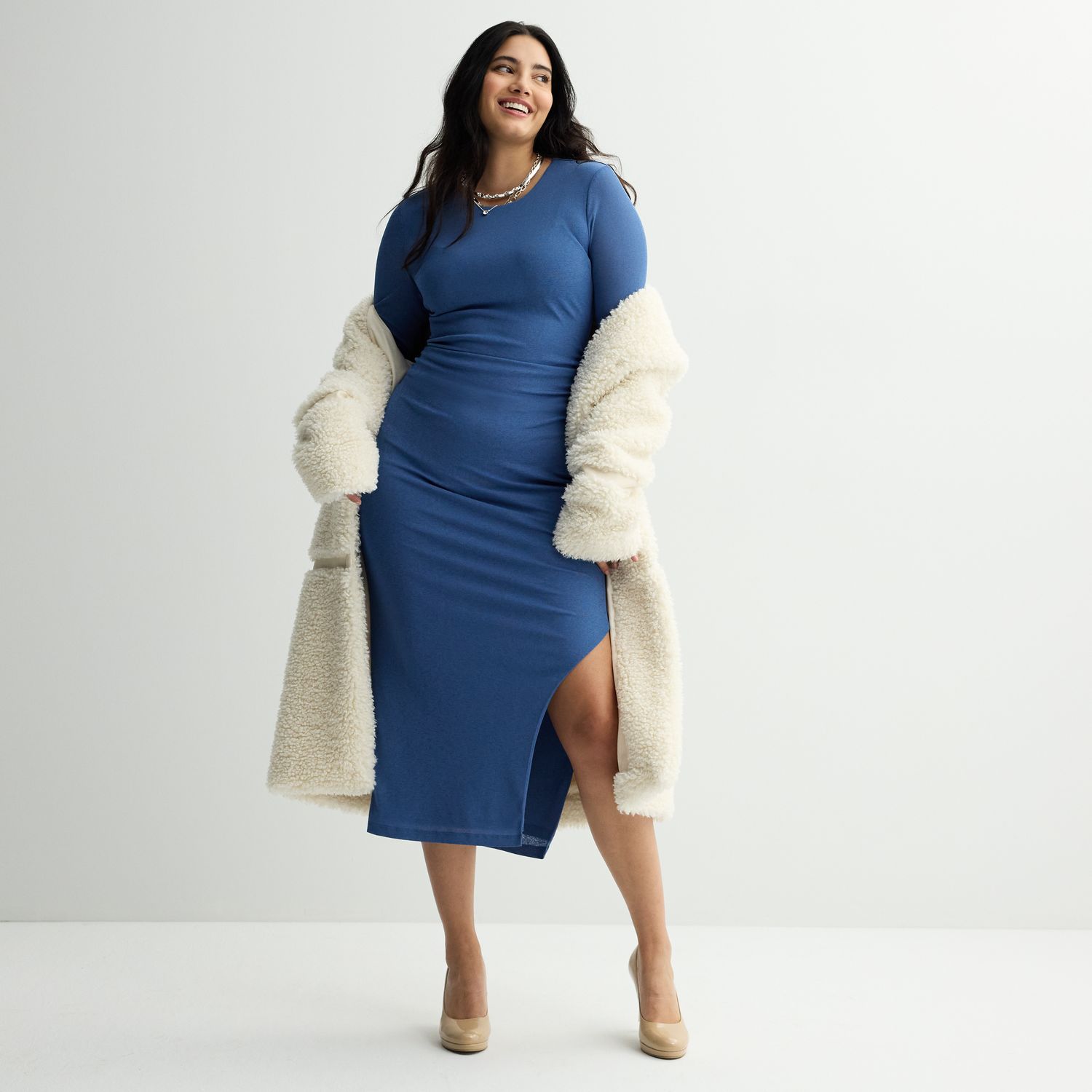 long gray maxi dress High neck long sleeve fit and flare maxi dress  John Paul Ataker