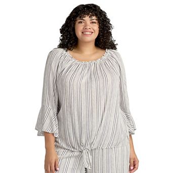 Plus Size AB Studio Off Shoulder Bell Sleeve Top