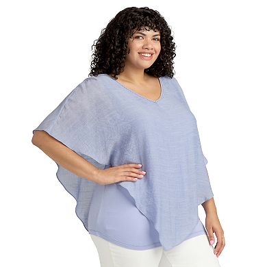 Plus Size AB Studio Asymmetrical Hem Crochet Back Popover Top