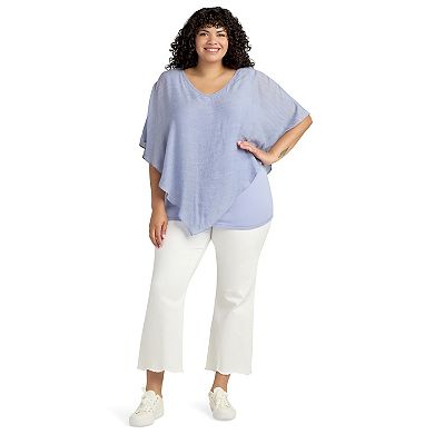 Plus Size AB Studio Asymmetrical Hem Crochet Back Popover Top