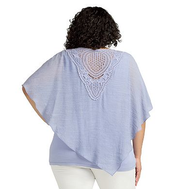 Plus Size AB Studio Asymmetrical Hem Crochet Back Popover Top